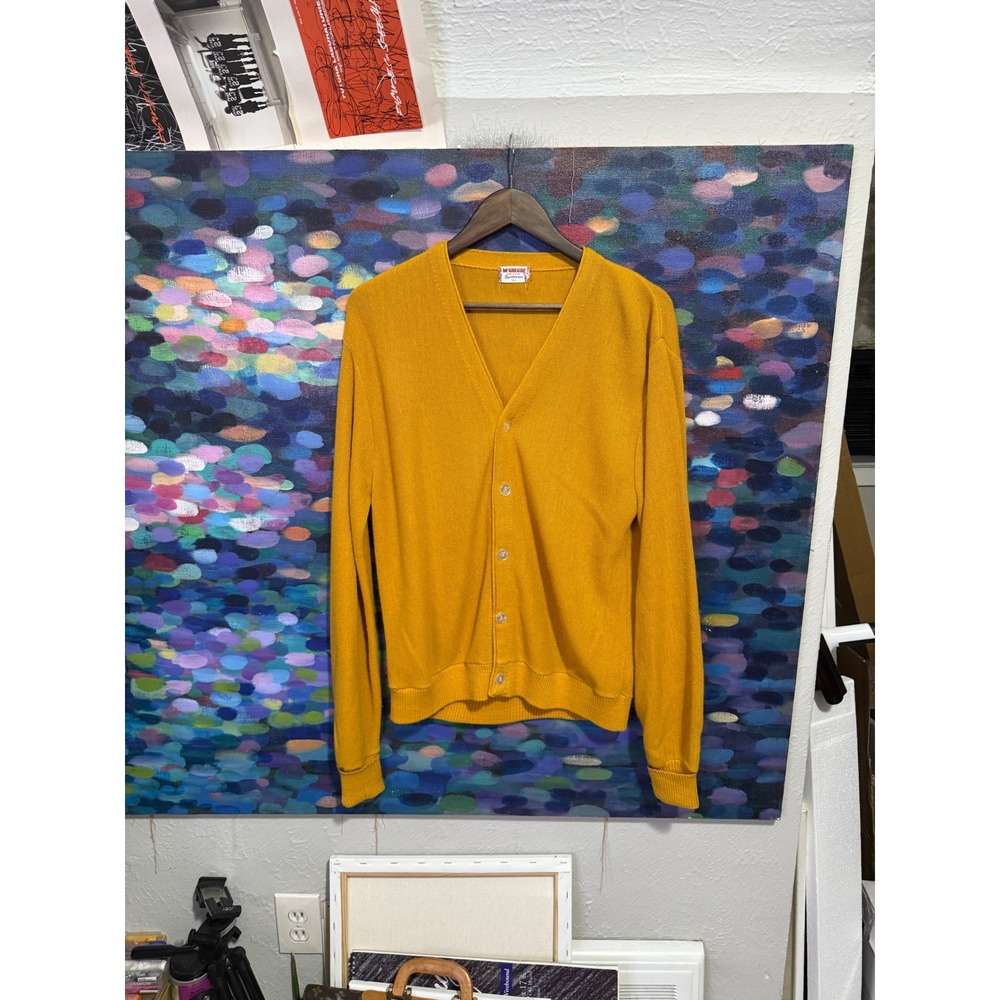 Vintage 60s McGregor Sportswear Mustard Yellow Cardigan Sweater Mens Large